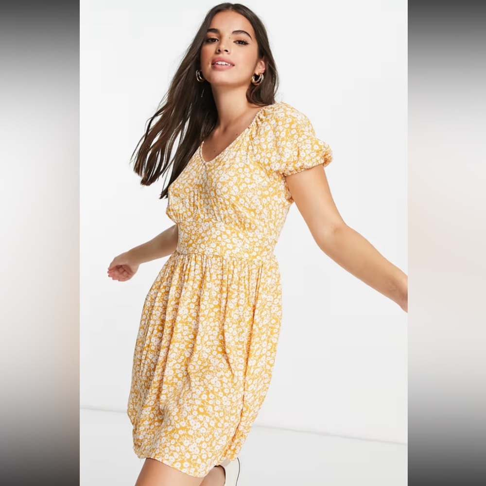 ASOS Pieces yellow floral mini dress